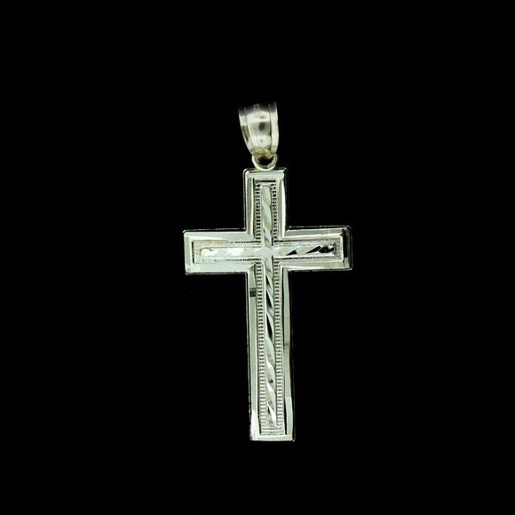 Real 10K Yellow Gold Large Diamond Cut Cross Pendant - Picture 1 of 5